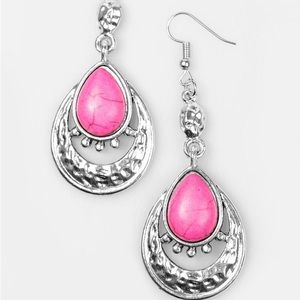 New S925 Hand Poured Sterling Silver Natural Hot Pink Turquoise Dangle Earrings